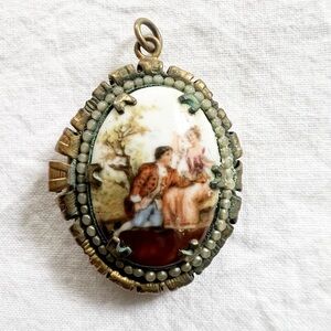 Vintage Antique Hand Painted Locket Pendant with Intricate Design